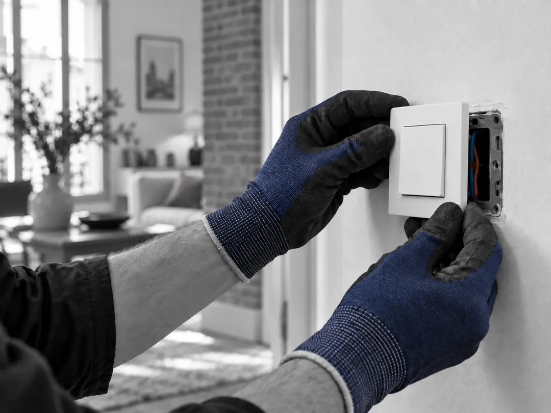 Pose d’un interrupteur dans un intérieur lumineux